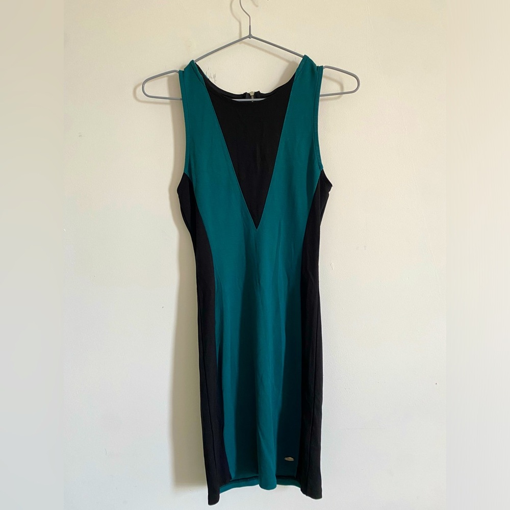 Guess Mini Dress Turquoise and Black Zip Up Size XS